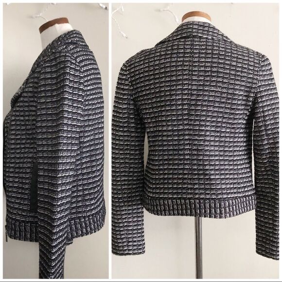 New Tory Burch Raffia Knit Tweed Moto jacket NWT - Picture 6 of 8